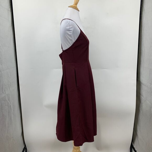 Eliacher Pleated Summer Party Dress Womens 4/6 Maroon V Neck Backless Pockets - Picture 6 of 16